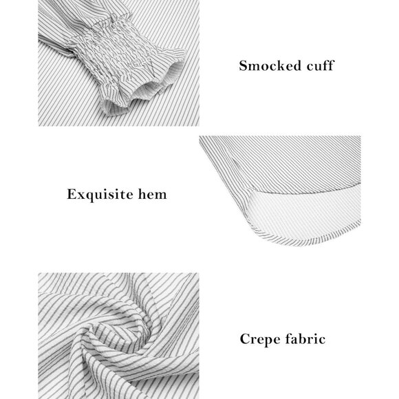 Womens Striped Button Long Sleeve Black Striped Oversized Collared Work Shirt - Picture 5 of 5